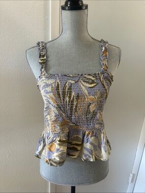 Patrons of Peace Lavender Floral Smocked Peplum Cami Size Large